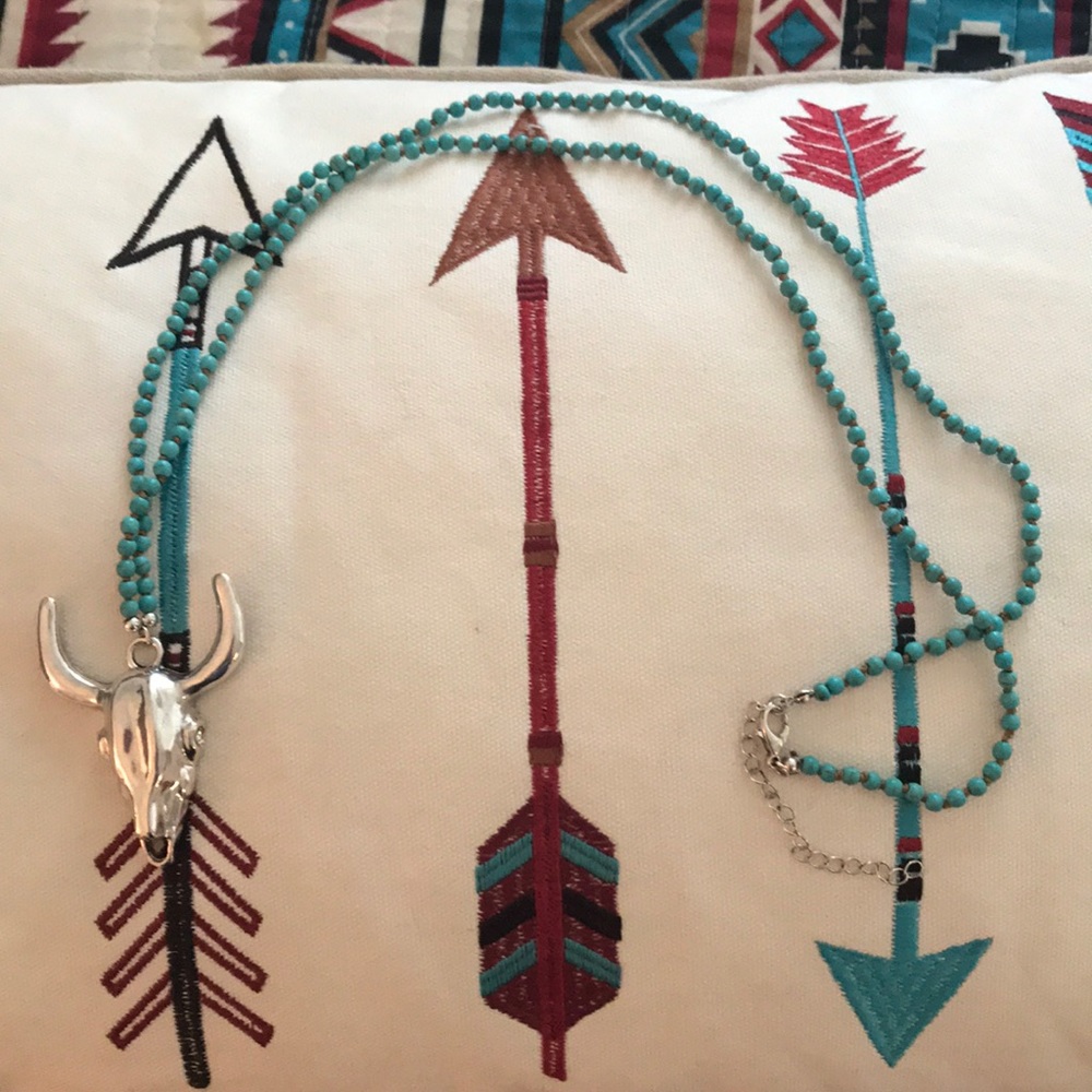 Bull skull turquoise necklace